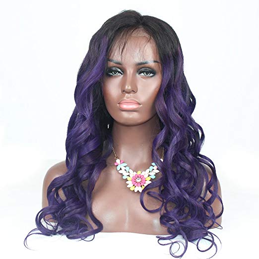 1B/Purple Human Hair Wig Glueless Full Lace Wigs Ombre Deep Wave Lace Front Wig with Baby Hair