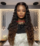 1B/30  100% Human Hair Water Wave HD lace Front wig