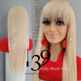 Platinum blonde long human hair wig with bangs perfect for all skin tones