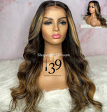 100% Human Hair Ombre Honey Blonde Lace Front Body Wave Wig with free parting space