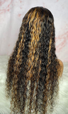 OMG 100% human Hair Water Wave Lace  Front Wig with Highlights