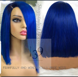 100% Human Hair Blue Bob wig with 13x6 free part