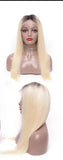 100% Human Blonde Ombre Lace Front Wig With Dark Roots