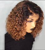 Short Human Hair Bob Water wave  1b/30 Honey Blonde wig with 13x6 lace
