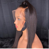 Bone straight human hair lace front wig freepart