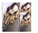 Celebrity brown ombre 3 tone wavy lace front wig 150 Density 360 Brazilian remy Ombre Color With Blonde Hightlights Hair