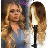 Celebrity brown ombre 3 tone wavy lace front wig 150 Density 360 Brazilian remy Ombre Color With Blonde Hightlights Hair