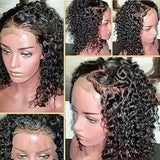 Human Hair 180% Density 360 Lace Frontal preplucked  Curly water wave Wig Natural Black Color with bleached Knots