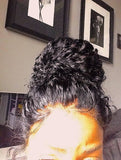Human Hair 180% Density 360 Lace Frontal preplucked  Curly water wave Wig Natural Black Color with bleached Knots