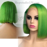 Celebrity inspired Green 100% human hair lace front Bob Wig
