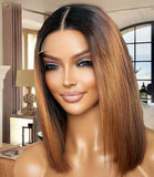 Ombre Reddish GingerBrown HD 13x4 Lace Frontal  Bone Straight Bob Wig