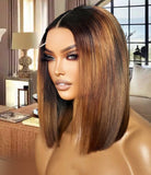 Ombre Reddish GingerBrown HD 13x4 Lace Frontal  Bone Straight Bob Wig