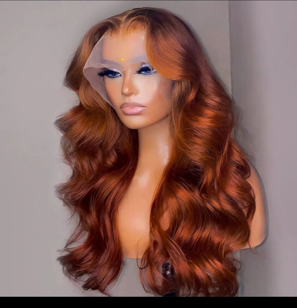 100% Human Hair Cinnamon Auburn HD lace front wig perfect for All skin tones