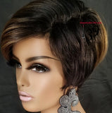 (Jade) Short Pixie wig with side zig zag part