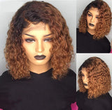 Short Human Hair Bob Water wave  1b/30 Honey Blonde wig with 13x6 lace