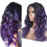 1B/Purple Human Hair Wig Glueless Full Lace Wigs Ombre Deep Wave Lace Front Wig with Baby Hair