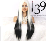 BLACK AND WHITE GLUELESS LONG STRAIGHT SYNTHETIC WIG WITH BABY HAIR FREE PARTING
