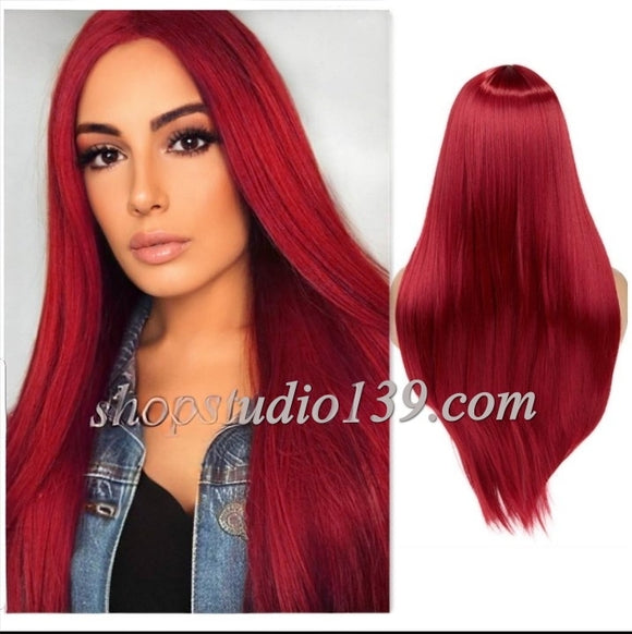 Burgundy Red Synthetic  Lace Front Wig