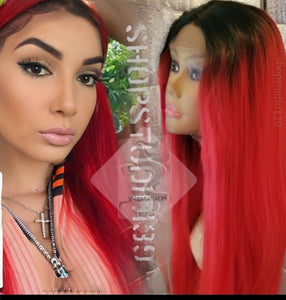 Red hot ombre 24inch lace front wig