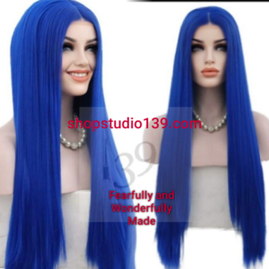 Blue Lace Front Wigs for Women Glueless Long Straight  Blue Synthetic Wig with Baby Hair free Parting Blue Lace Wig