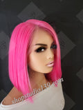 Hot pink Lace front bob with side part