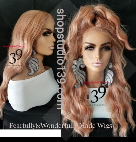 (Karen) Rose gold Beach wave HD Lace Front wig