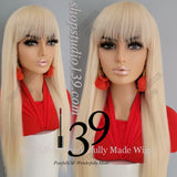 Platinum blonde long human hair wig with bangs perfect for all skin tones
