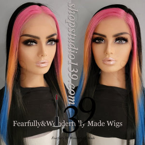 (Tesla) Colorful highlighted Hd lace front wig