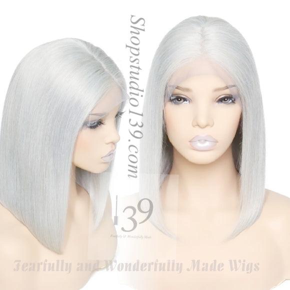 100%Human Hair Gray Lace Front Bob With Free Parting Space