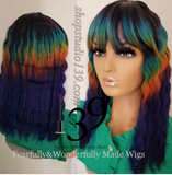 Rainbow  deep crimped bang wig