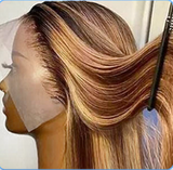 Highlighted  Honey Blonde Colored Straight 13x4 Lace Frontal Wig 180% Brazilian Human Hair
