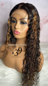 OMG 100% human Hair Water Wave Lace  Front Wig with Highlights