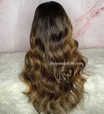 100% Human Hair Ombre Honey Blonde Lace Front Body Wave Wig with free parting space