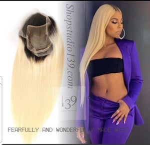 100%  Human Hair 1B /613 Lace front wig with free parting space