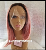Pink ombre dark roots lace front bob cut wig