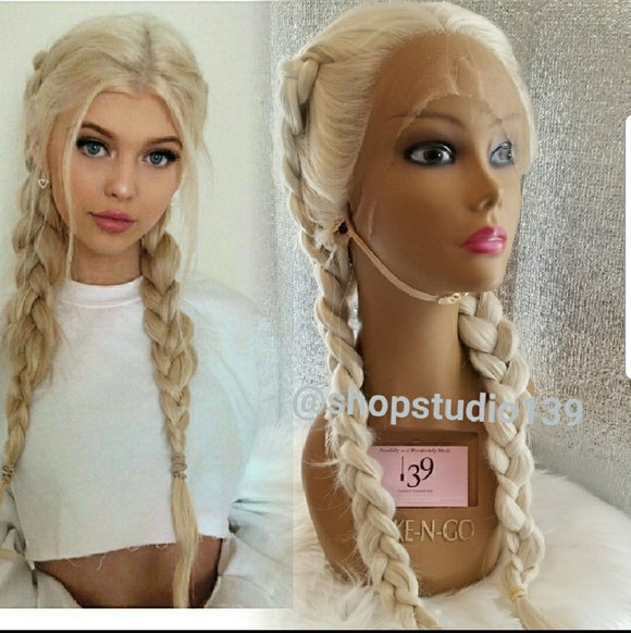 Blonde 2N1 Double braided free part  lace front wig