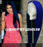 (Diana) 100% Blue Human Hair Full Lace Front  Wig.
