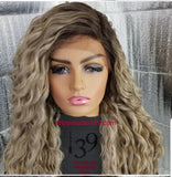 Ash blonde water wave lace front wig
