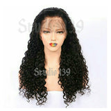 Celebrity big bang black 26 inch kinky curly wavy lace front human synthetic blend wig