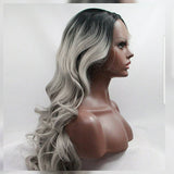 Gray curly ombre dark roots lace front wig 24inches