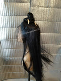 Sexy blk bone straight lace front wig  With  High bun and  Jewelry
