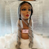 Gray ombre dark roots synthetic lace front wig