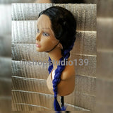 Blue ombre dark roots double braided  lace front 24inches