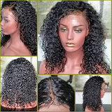 Human Hair 180% Density 360 Lace Frontal preplucked  Curly water wave Wig Natural Black Color with bleached Knots