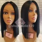 Black Human Hair Blend lace front blunt cut bob wig