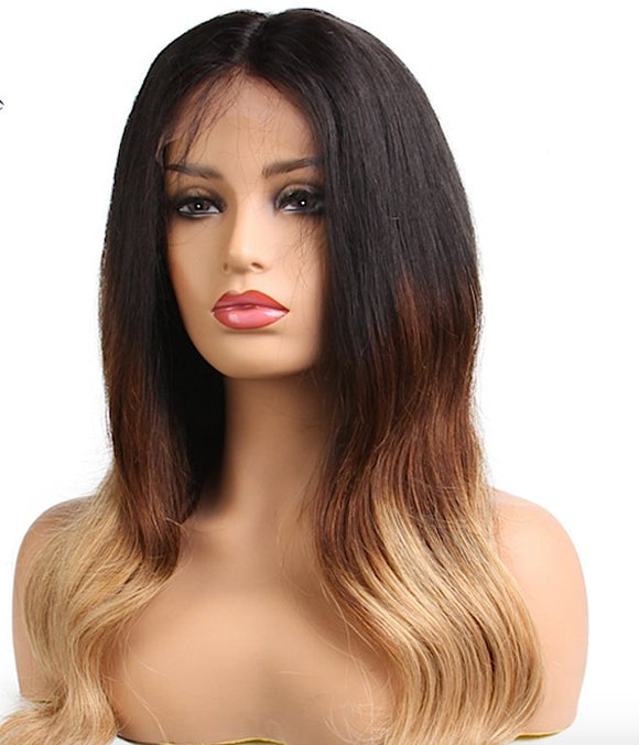 Ombre Brazilian Virgin Hair Body Wave  Human hair 3 Tone #1b/4/27 Honey Blonde Lace front wig