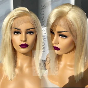 Y.Blonde Human Hair Lace Front Bob Wig Free parting space.