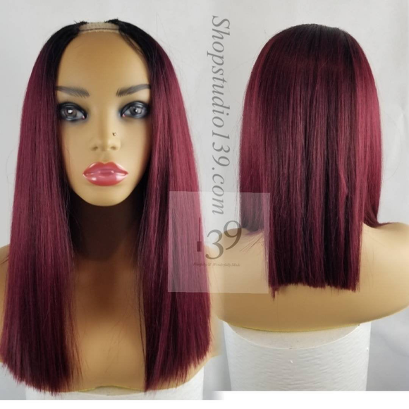 Kay Burgundy Human Blend Upart wig with clips perfect for all skin tones