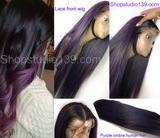 100% Human hair  purple ombre lacefront wig  Deep Middle Part Lace Front Wig