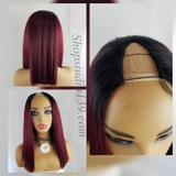 Kay Burgundy Human Blend Upart wig with clips perfect for all skin tones